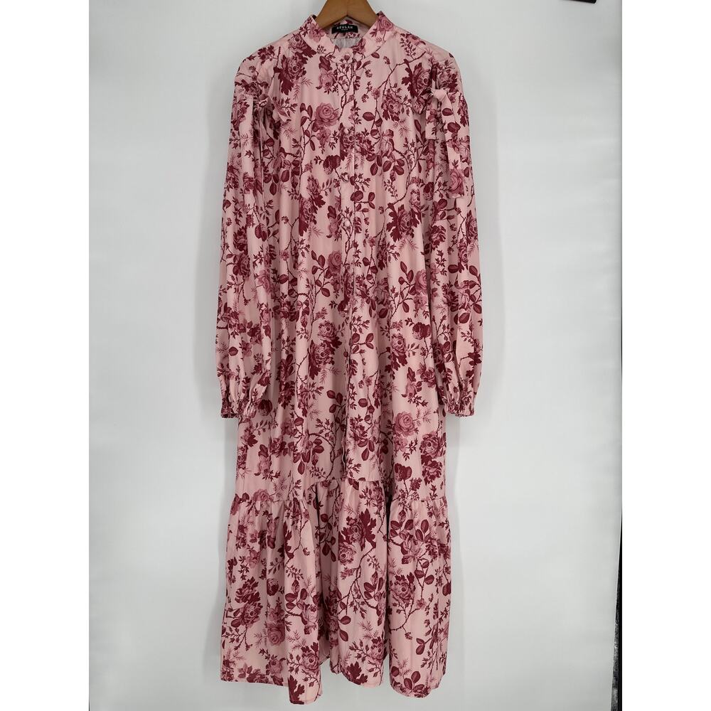 Bohemian BEULAH STYLE Dress Pink Floral Button Up SZ M Cotton Blend